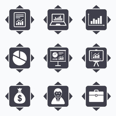 Statistics, accounting icons. Charts signs.