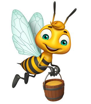 cute Bee cartoon character with honey pot