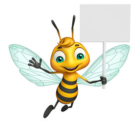 cute Bee cartoon character with white board