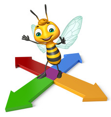 cute Bee cartoon character with arrow