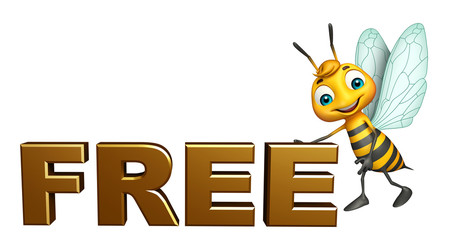 cute  Bee cartoon character with free sign