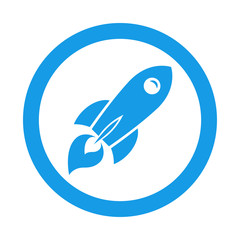 Icono cohete plano espacial en circulo color azul © teracreonte