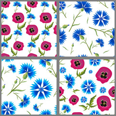Set of patterns of cornflowers and Poppies