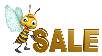 fun Bee cartoon character with big sale sign
