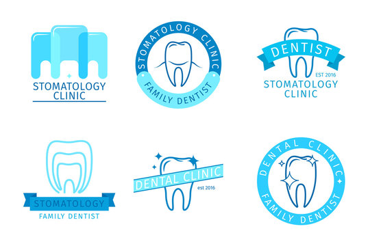 Dental logo set. Stomatology labels with teeth signs. Vector illustration