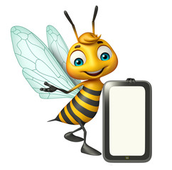 fun Bee cartoon character with mobile