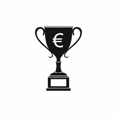 Winner cup with euro sign icon, simple style