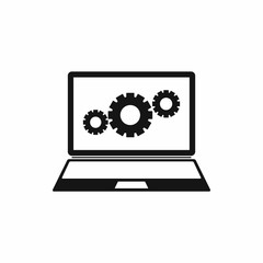 Laptop with gears icon, simple style