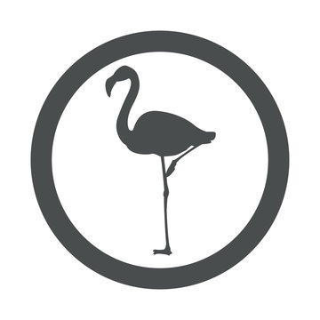 Icono plano flamingo en circulo color gris