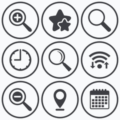 Magnifier glass icons. Plus and minus zoom tool.
