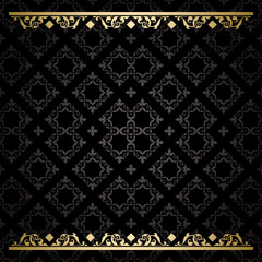 black decorative background with gold tracery - vector pattern