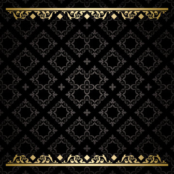 black decorative background with gold tracery - vector pattern