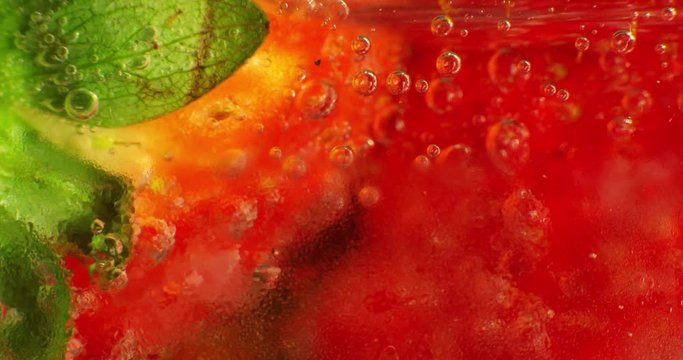 Fresh Strawberries underwater with bubbles
