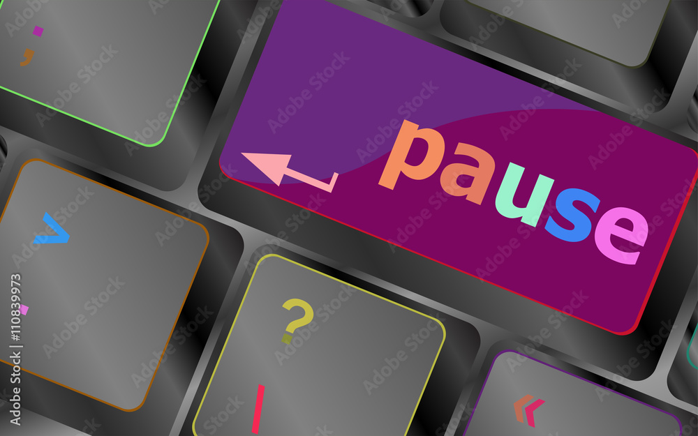 Poster computer keyboard with pause key - business concept vector keyboard key. keyboard button. vector ill