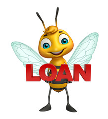 Bee cartoon character with loan sign