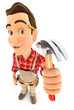 3d handyman holding a claw hammer