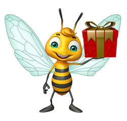 cute Bee cartoon character with gift box