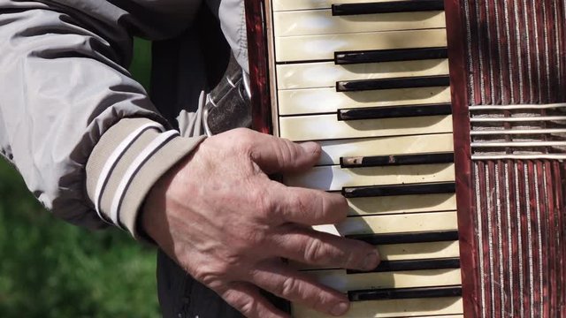 Old man plays on old accordion