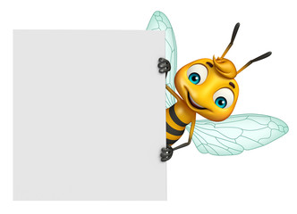 cute Bee cartoon character with white board