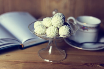 flower on the book and tea