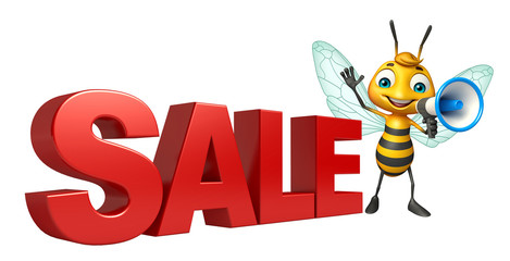 cute Bee cartoon character with loudseaker and big sale