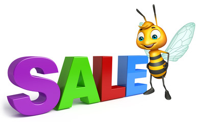fun Bee cartoon character with big sale sign