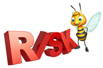 Bee cartoon character with risk sign