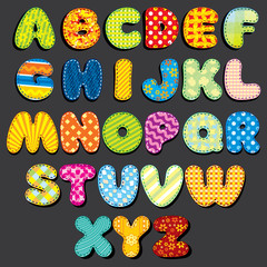 Fabric Alphabet. Fun Cartoon Letters Patches