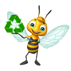 Bee cartoon character with recycle sign