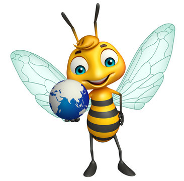 Bee cartoon character with earth