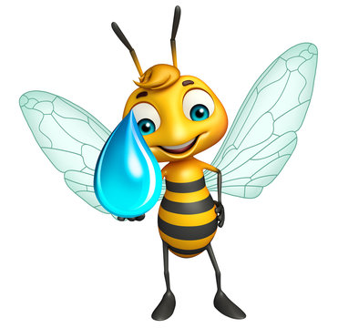 Bee cartoon character with water drop