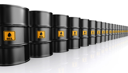 3D illustration of Black Metal Oil Barrels.