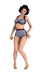 3D Rendering Pinup Girl on White