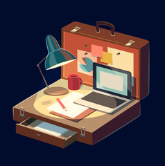 Mobile workplace. Concept vector illustration.