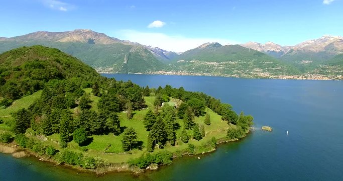 Aerial 4k - Lago di Como (IT) - Abbazia Cluniacense di Santa Maria di Piona (1138) 