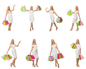 Woman with shopping bags isolated on white