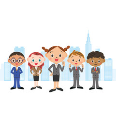 女の子を中心のビジネスチーム