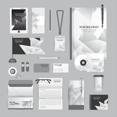 White identity template with blue origami elements. Vector compa © ploygraphic