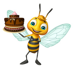 fun Bee cartoon character with cake