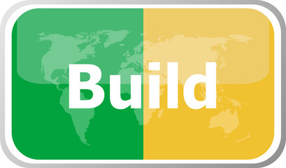 build word on vector web button icon isolated on white. World earth map icon vector illustration.