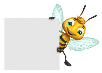 cute Bee cartoon character with white board