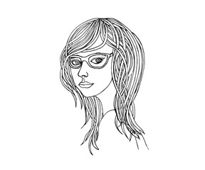 Beautiful girl with dark hair wearing glasses. Portrait of girl