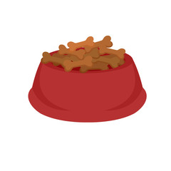 Pet food in bowl, bone meal for dogs eating vector