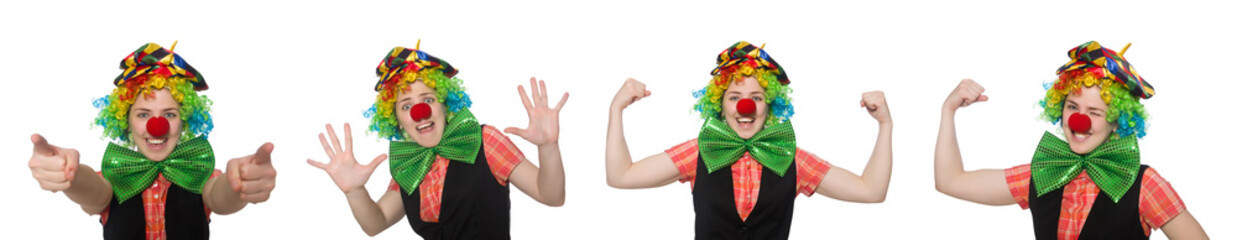 Female clown isolated on white