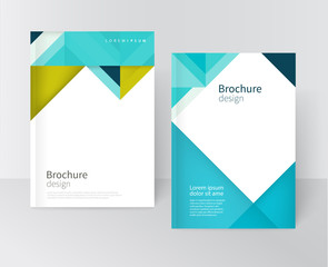 Brochure, leaflet, flyer, cover template. Modern Geometric Abstract background blue & green triangles. diagonal vertical composition minimalistic design concept/ vector-stock illustration 10 EPS.