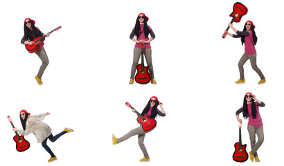 Hipste guitar player isolated on white