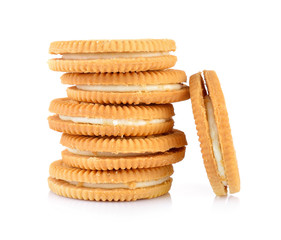 sandwich cookies with cream on white background