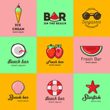 "Set of nine logos for summer beach bar" Stock image and royalty-free