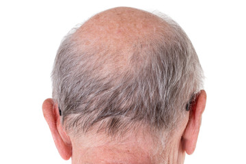 Back of the bald head of old man.