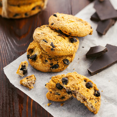 Biscuits with chocolate on a table. Cookies for dessert.